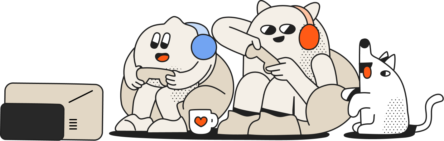8D3 story image, showing 8D3 character playing game
